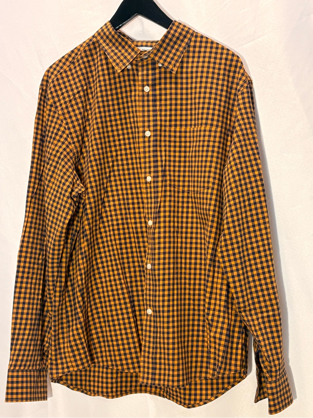 Old Navy Men's Black and Yellow Checked Button-Down Shirt